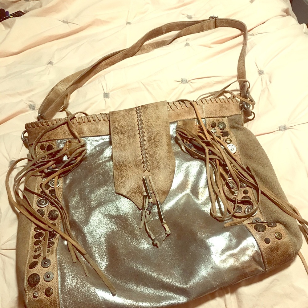 Free people boho suede/metallic crossbody bag
